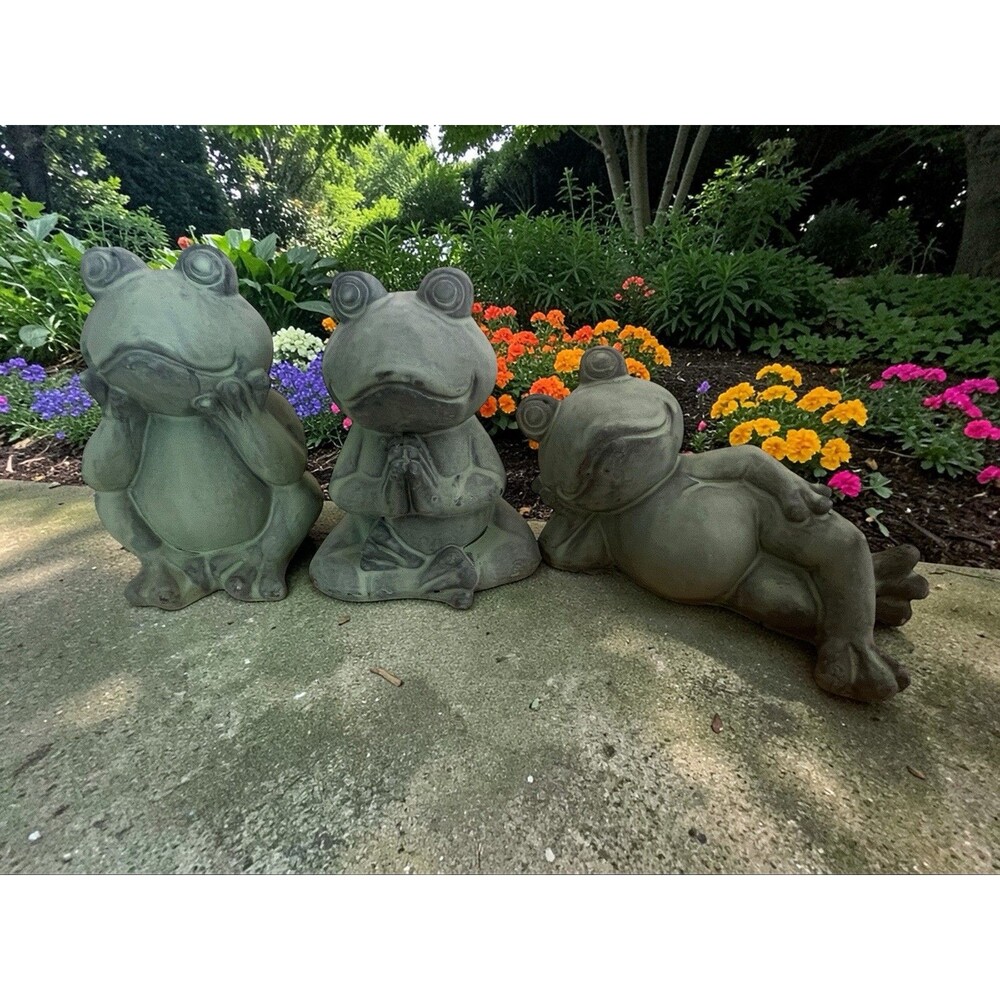 Frog 3 Decor Farmhouse Cement Whimsical Frogs Statues Figures Garden